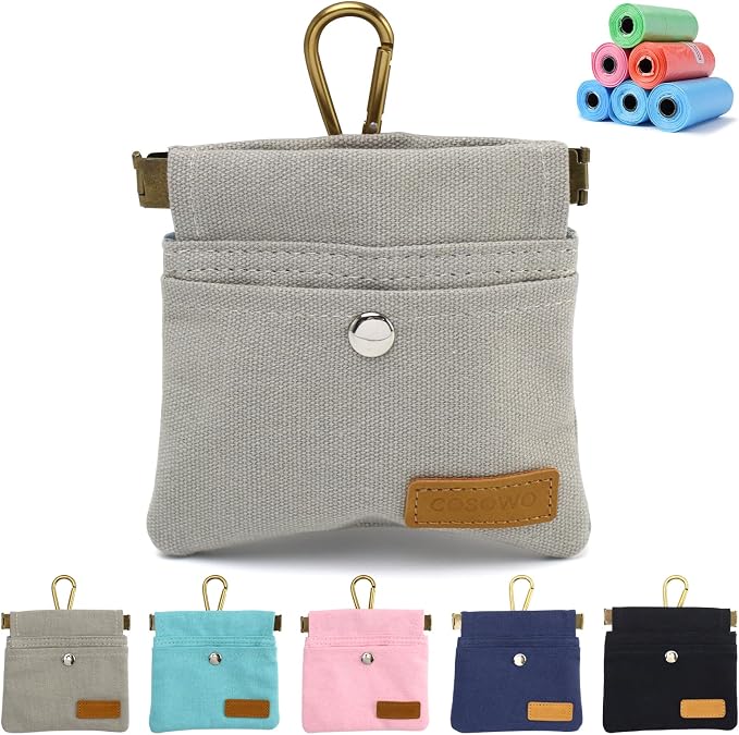 Dog Treat Pouch for Pet Training, Carabiner & Magnetic Buckle, Grey | Hand Free Dog Training Treat Bag, Auto Closing Dog Walking Bag for Puppy Travel or Outdoor Use, Pet Feed Snack Reward Pocket
