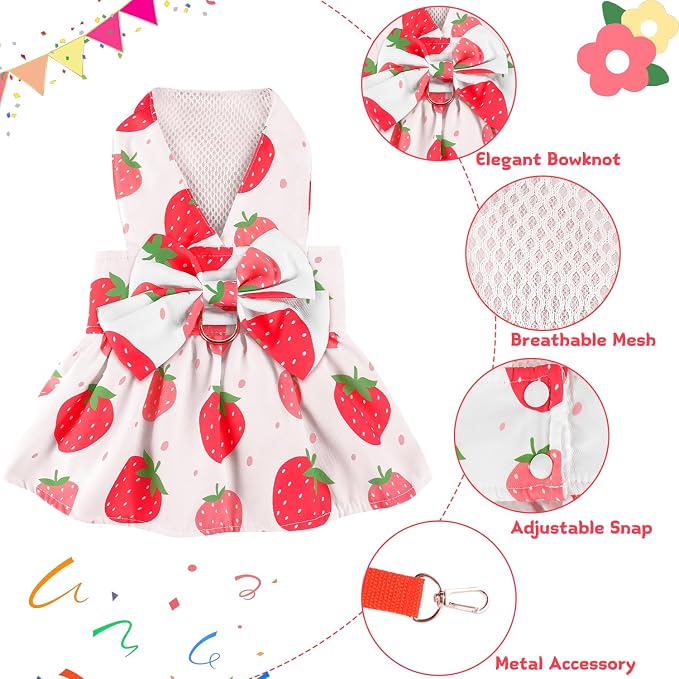 Dog Dress Harness Dresses Leash Set for Small Dogs Cute Girl Dog Clothes with Bowknot Puppy Outfits for Shih Tzu Yorkies Chihuahua