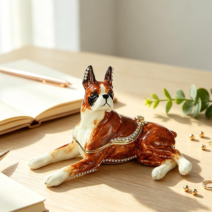 Hand Painted Trinket Box Pet Series Enamel Vintage Jewelry Box Hinged Metal Organizer Decorative Treasure Box
