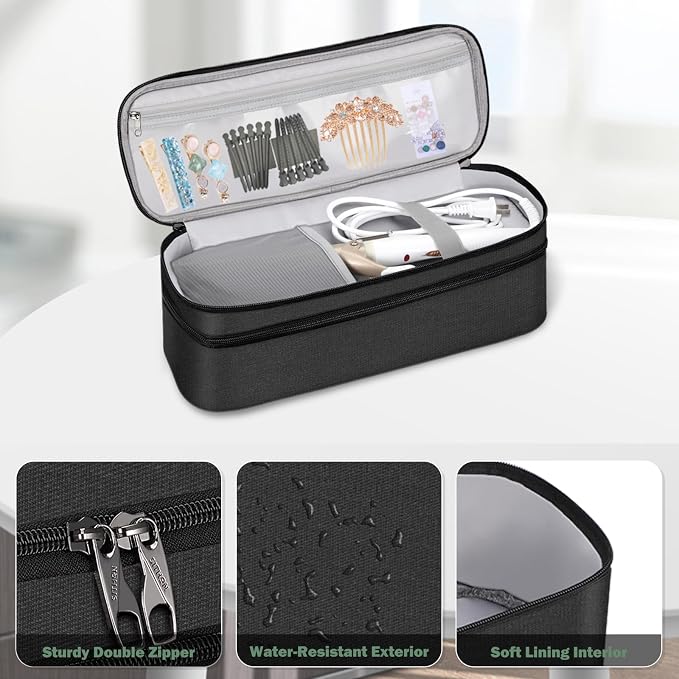 SITHON Double-Layer Travel Carrying Case for Shark FlexStyle/SmoothStyle, Water Resistant Storage Organizer Bag for Airwrap Styler, Also for Revlon One-Step Hair Dryer (Bag Only) (Black)