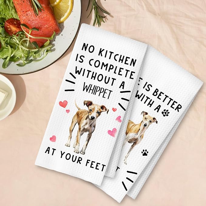 Whippet Gifts Kitchen Towels, Whippet Dog Dish Tea Towels for Kitchen Decor, Dog Lover Mom Dad Gifts Decorative Hand Towel, 16x24 Inches Set of 2