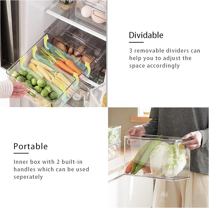7 pack Stackable Refrigerator Organizer Bins Pull-Out Drawers for Fruit and Veggies Storage Organizer for Fridge Clear Drawer Containers with Handle Divided Organization for Produce Saver