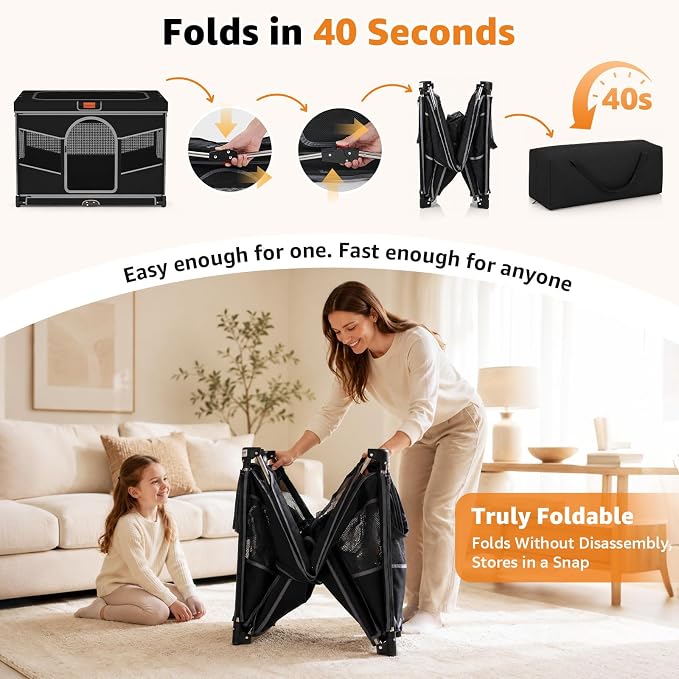 LOOBANI Puppy Playpen for Indoors32 x24 x22, Foldable & Portable, Black | Playpen for Dogs Indoor Small, Sturdy Cat Playpen with Removable, Washable 690D Fabric Cover, Travel Dog Crate with Carry Bag