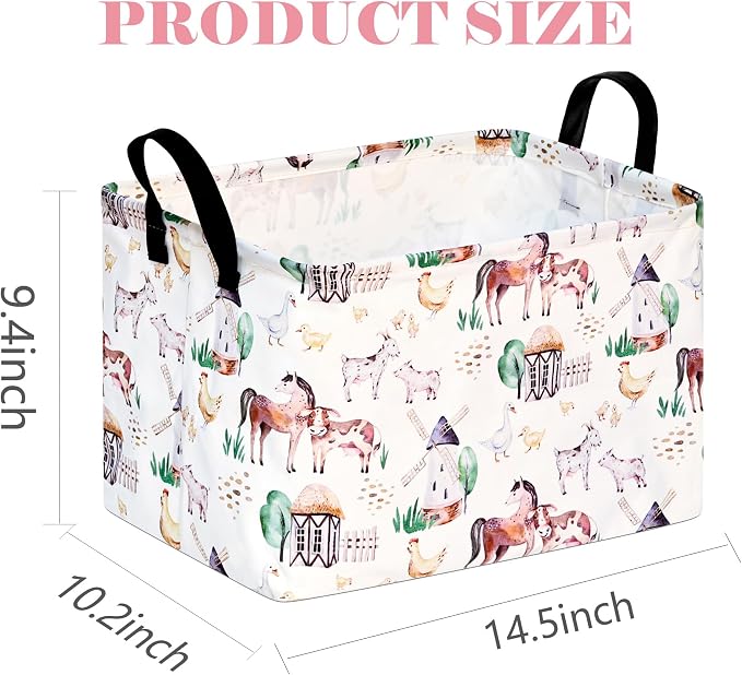 Storage Basket Home Shelf Basket Organizer Box Clothes Laundry Hamper Nursery Bin Gift Laundry Basket with Handles Rectangle Farm Pattern for Home