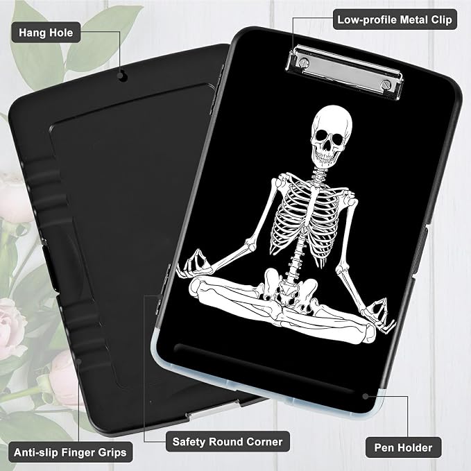 Sitting Skull A4 Clipboard with Storage Pen Holder, Clipboards Organizer Nursing Clipboard Foldable File Folder Plastic Clipboard Folio Clip Board for Office Students Classroom Doctor