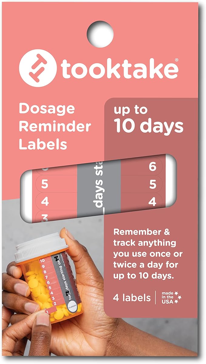 TOOKTAKE 10-Day Tracking Stickers for Vitamins & Medication in All Forms,Vitamin Organizer,Easy Pill Tracker,Daily Pill Organizer,Medicine Organizer,Weekly Pill Box,7 Day Week, AM/PM, Day & Night