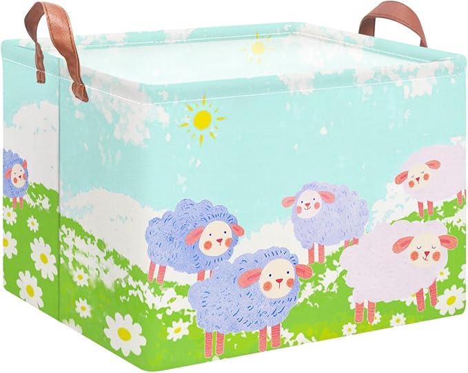 NTAOHAMPER Rectangular Storage Basket Empty,Storage Bin with Handles,Room Decor,Gift Basket,Book Box(Cute Sheep)