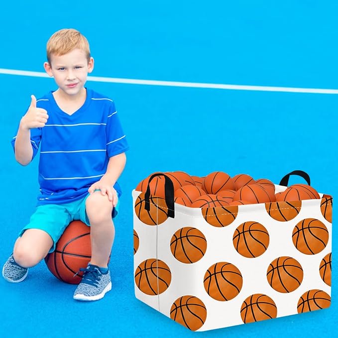 FXOLCSHE Rectangular Basketball Basket,Canvas Basketball Laundry Basket,Kids Toys Storage Bin with Handles,Boys storage box,Baby hamper,Room Decor(Basketball)