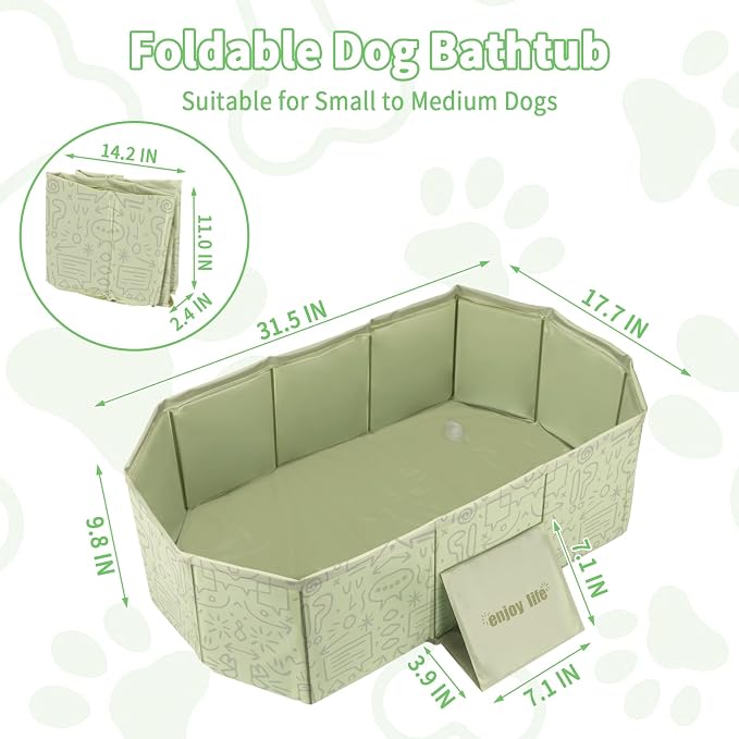 YUEPET Foldable Dog Bathtub for Small-Medium Dogs, Portable Dog Tub, Green | Pet Bathtub and Dog Bath Tub, Drain Plug, Non-Slip PVC Bottom, Folds Flat for Storage, Puppy Pool Use, Small and Medium Dogs