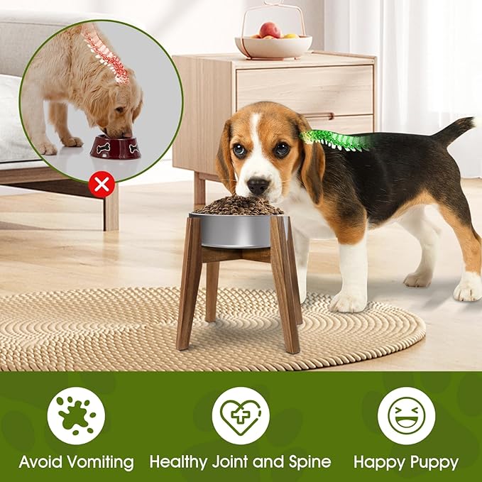 RAINBLELAND Raised Wooden Dog Bowl Stand for Large Dogs, Fits 9 Inch Bowls | Solid Acacia Hardwood with a premium furniture-quality design that complements modern home décor.