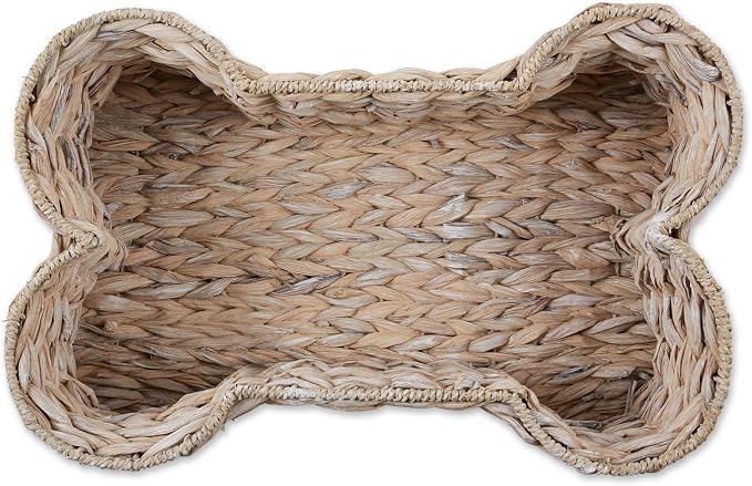 Bone Dry Pet Storage Collection, Bone Shape Hyacinth Toy Basket, White Wash, Small - 17.75x11x7.5"