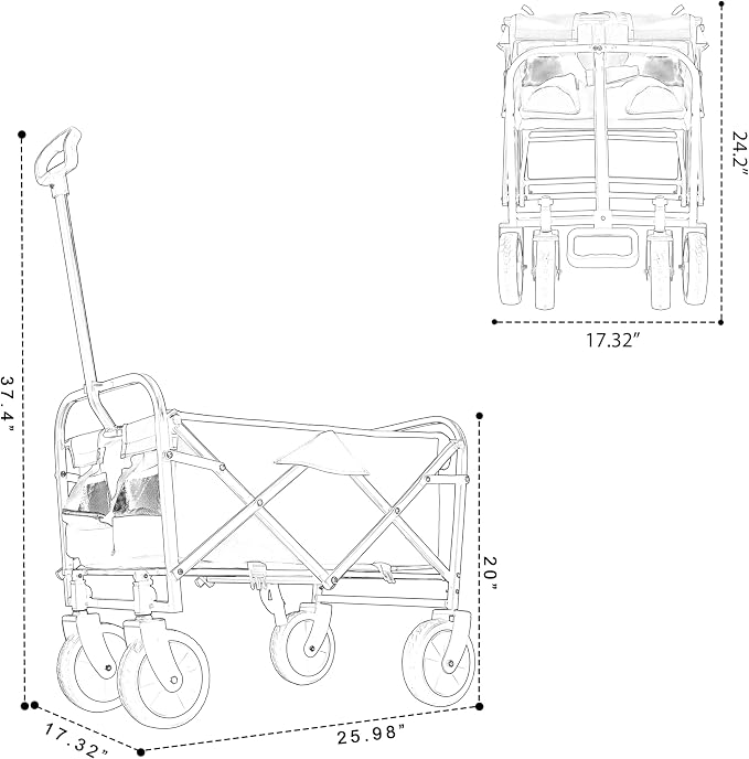 Collapsible Folding Outdoor Utility Wagon, Strap Collapsible Foldable Wagon Cart with Strapping System, Supports 225lbs (Purple)