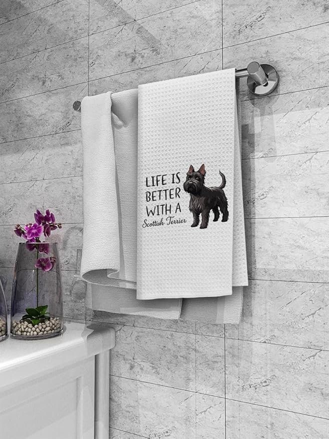Dibor Life is Better with A Scottish Terrier Kitchen Dish Towels Dishcloth,Cute Puppy Dog Absorbent Drying Cloth Hand Towels Tea Towel for Bathroom Kitchen,Dog Lovers Girls Women Gifts