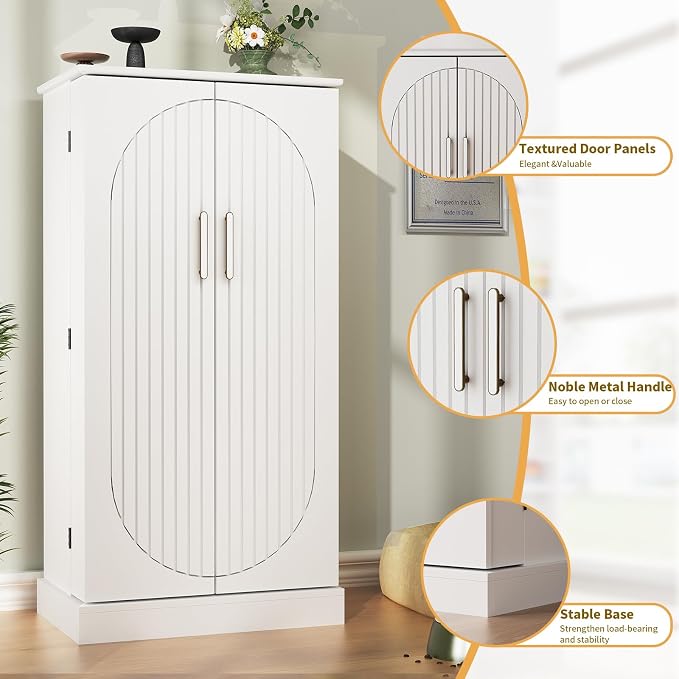 Saudism 47" Dog Food Storage Cabinet with Adjustable Shelves, White | Freestanding Pet Storage Container Organizer for Living Room and Dinning Room