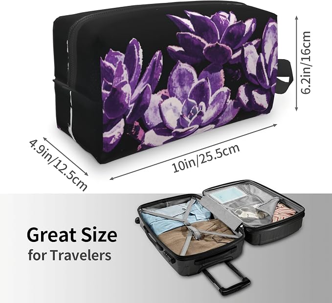 Amethyst Succulent Makeup Bag - Durable 600D Oxford Fabric Travel Cosmetic Bag, Shockproof Foam Padded Toiletry Organizer for Gym & Daily Use 10x6.2x4.9 Inch