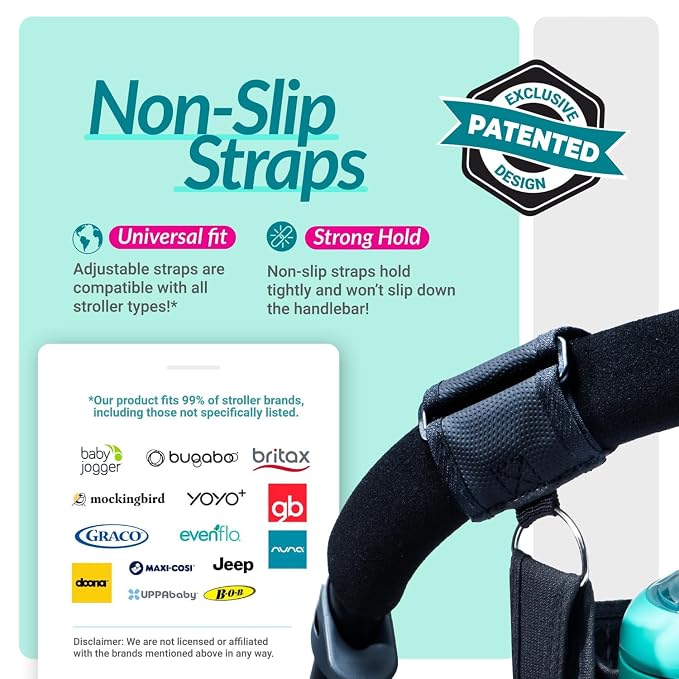 Swanoo Stroller Caddy Organizer, Cup Holder, Wipes Pocket, Non-Slip, Black