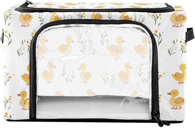 Cute Pet Duck Under Bed Storage Container Clear Window Foldable Storage Boxes with Lids 2 Openings Closet Storage Bins Metal