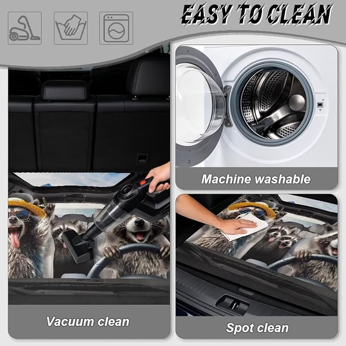 Funny Driving Raccoon Cargo Liners for Cars Funny Animal Trunk Mat Dustproof Rear Trunk Liner Vehicle Interior Accessories, Non Slip, Easy to Install