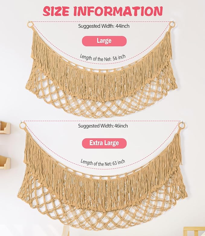 Stuffed Animal Hammock - Extra Large 63'' Long (Coffee color) | Premium Cotton Hand-knitted, Beautiful Long Tassel, Storage Hanging Organizer, Can Fit Stuffed Animals 40 Piece or More