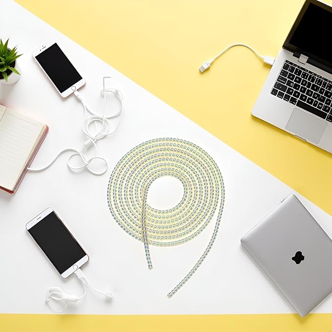 Spiral Cable Protector,Chargers Data Cable Protect Sleeve,Headphone Cable Saver for Phone Earphone USB Data Cableor for Prevent Pets from Biting The Cable Sleeves Cord Management (Laser Yellow)