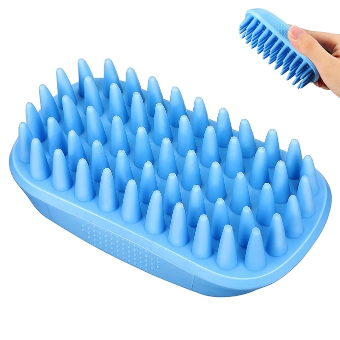 Blue Pet Bath Brush | Dog Shampoo Brush for Bathing | Silicone Dog Scrubber with Ergonomic Design for Grooming and Massaging | Gentle Pet Washing Tool for Cats and Dogs