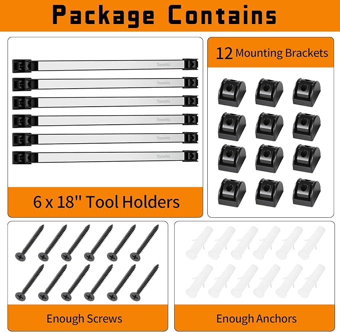 18" Magnetic Tool Holder Strip, 6 Pieces Silver Metal Tool Organizer Rack with Stainless Steel Surface, Magnet Bar for Garage Workshop, Easy To Install with Mounting Screws