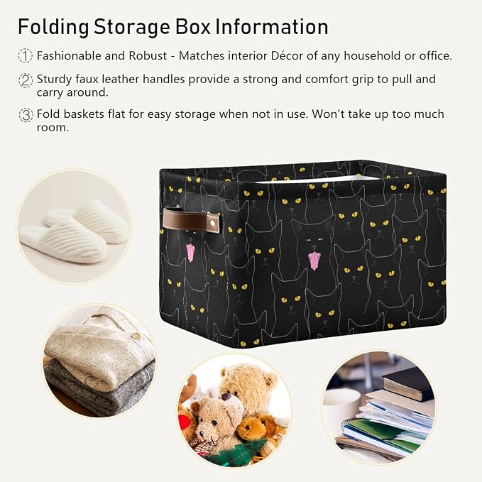 Rectangular Storage Bin Black Cats Print Storage Baskets with Handles Toy Bins Shelf Basket for Nursery Room Kids Toy Pets Closet