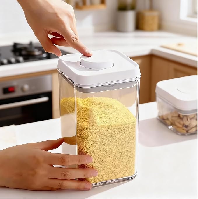 Pop Push Button Airtight Food Storage Containers 12 Pack | 4 Sizes: 0.65/0.7/1.8/2.4Qt, BPA-Free Clear Canisters for Pantry, Pasta, Cereal, Snacks, Coffee, Pet Food, Fridge