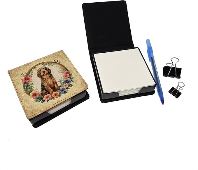 Caroline's Treasures Otterhound and Flowers PU Leather Note Paper Holder with Artist-Designed Cover, Desk Accessory, Office Gift