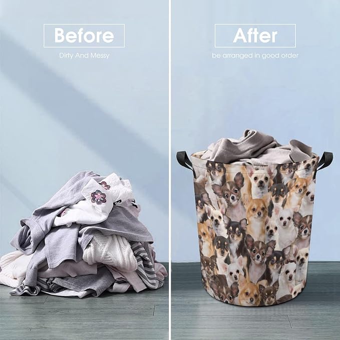 Chihuahua Prints Laundry Basket, Chihuahua Laundry Hamper, Waterproof Laundry Baskets Dirty Clothes Storage Basket Bins For Bathroom Bedroom Decor, Gifts for Chihuahua Lover Dog Mom