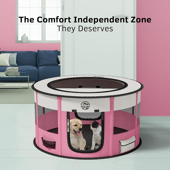 Dog Playpen for Puppies and Cats: Foldable Pet Pen with Dual Doors | Two Zippered Doors, 360° Mesh Windows, Removable Breathable Top, Spacious Interior
