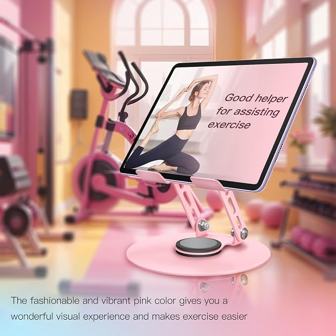 360° Rotating Tablet Stand - Pink |Adjustable Dual Rotary Shaft,Folding Design | Fits iPads & Tablets Up to 13" | Ideal for Work,Painting,Office,Travel,Home