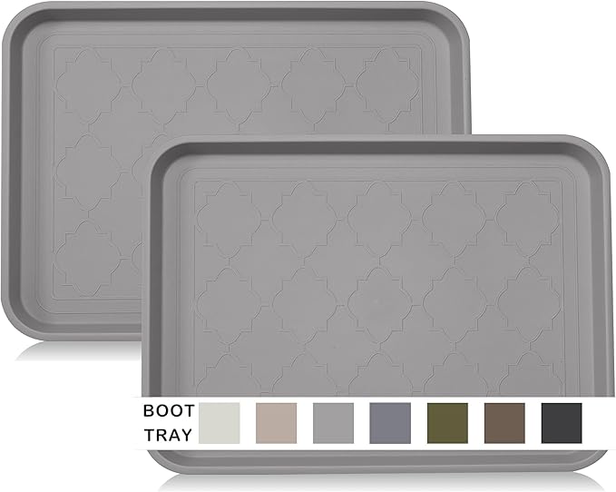 WATANIYA PET Boot Tray for Entryway Indoor, Heavy Duty Shoe Mat Tray 2 Packs, 16.7"x12.8" Waterproof Shoe Trays with Raised Edge, Outdoor Multi-Purpose Mat for Boots, Shoes, Garden