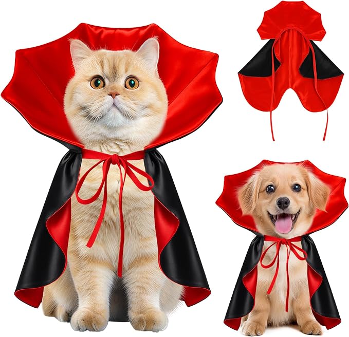 Dog Halloween Costume, Pet Cape for Small Puppy Dogs Cat Funny Red & Black Halloween Costumes with Neck Armor Adjustable Strap Idea for Vampire Party Cosplay (Red, S)