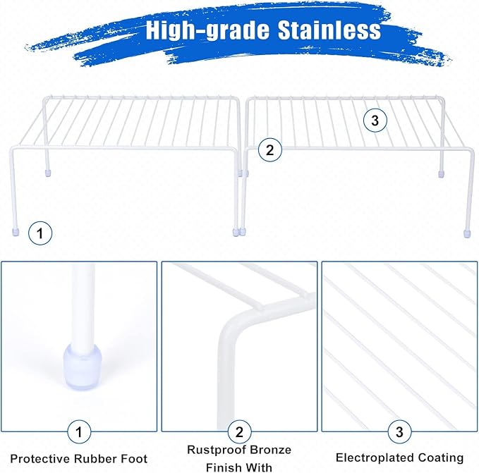 Medium (13.1 x 10.2 Inch) Cabinet Storage Shelf Rack, 6 Shelves, Kitchen Counter and Cabinet Shelf, Storage Rack Organizer for Kitchen, Fridge, Cabinet, Bathroom Cupboard & Pantry, White