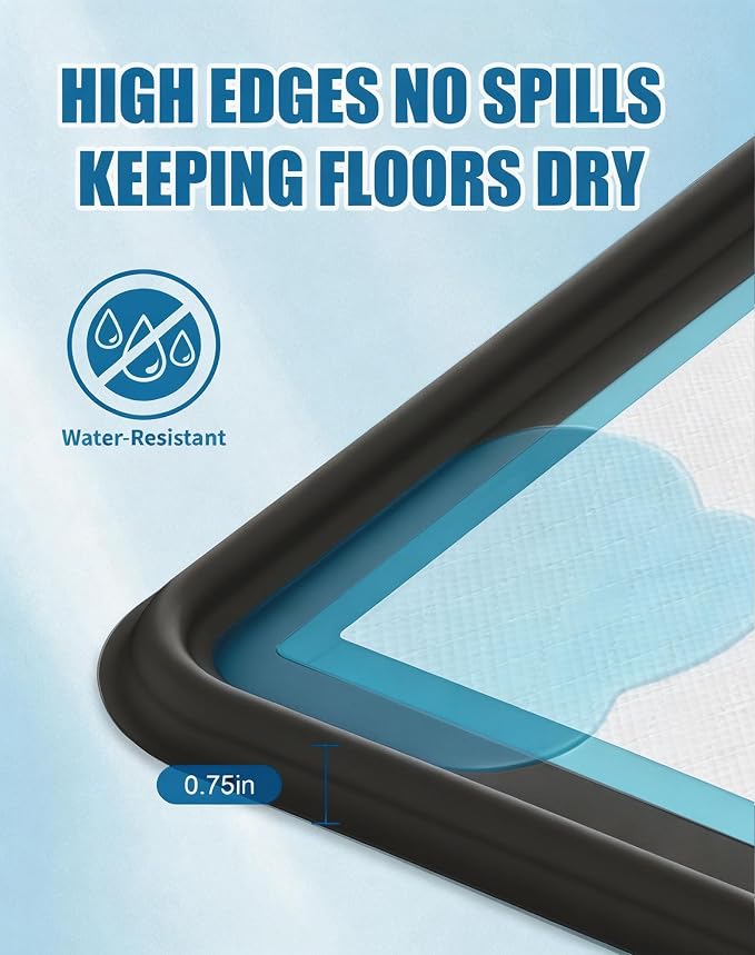Puppy Pad Holder, 24"x24" Silicone Dog Pee Pad Holder Tray with Raised 0.75" Edge,No Spill Leak-Proof Mat Holder for Dog Training Pads,Square Potty Trays for Home Floor Protection, Black