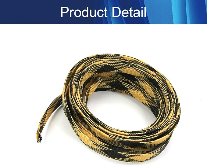 Jutagoss PET Expandable Braided Cable Sleeve, 16.4ft - 1/2 inch Black Yellow Cable Management Sleeve, Wire Loom Tube Cord Protector for USB Cable, Power Cord, Audio Video and More, 1Pc
