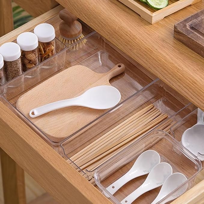 Drawer Organiser Set Clear Makeup Trays Desk Drawers Dividers Dresser Storage Bins Separation Box for Bathroom Transparent Pet Drawer Storage