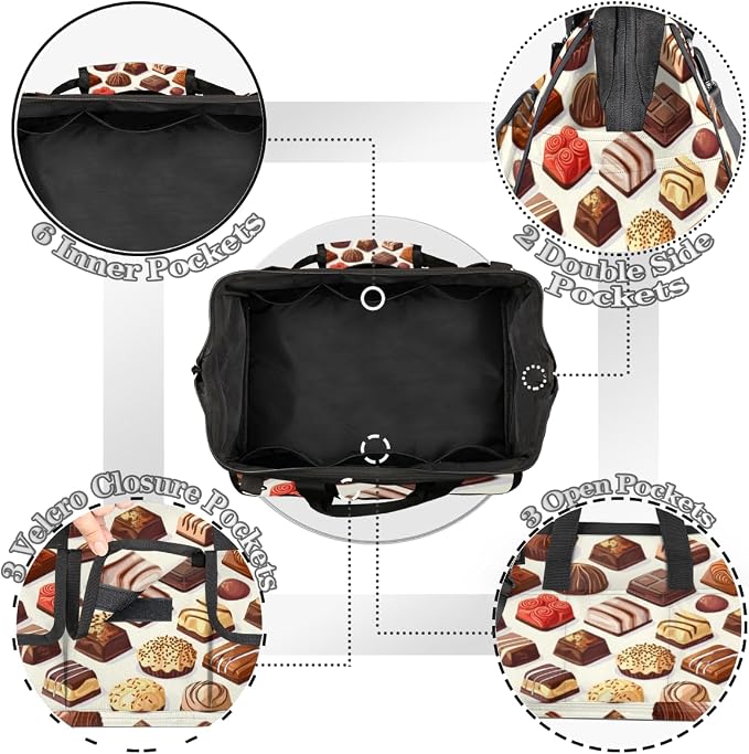 Chocolate Heavy Duty Tool Bag 14.8 Inch Food Portable Soft Tool Box Organizer Storage with Adjustable Shoulder Strap