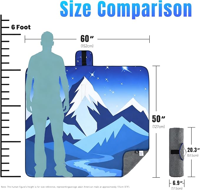 Tirrinia Waterproof Outdoor Blanket with Sherpa Lining, Windproof Foldable