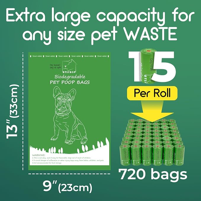 ATIFBOP Biodegradable Dog Poop Bags 720 Counts 48 Rolls, Leak Proof and Extra Thick Doggy Poop Bags (Unscented)