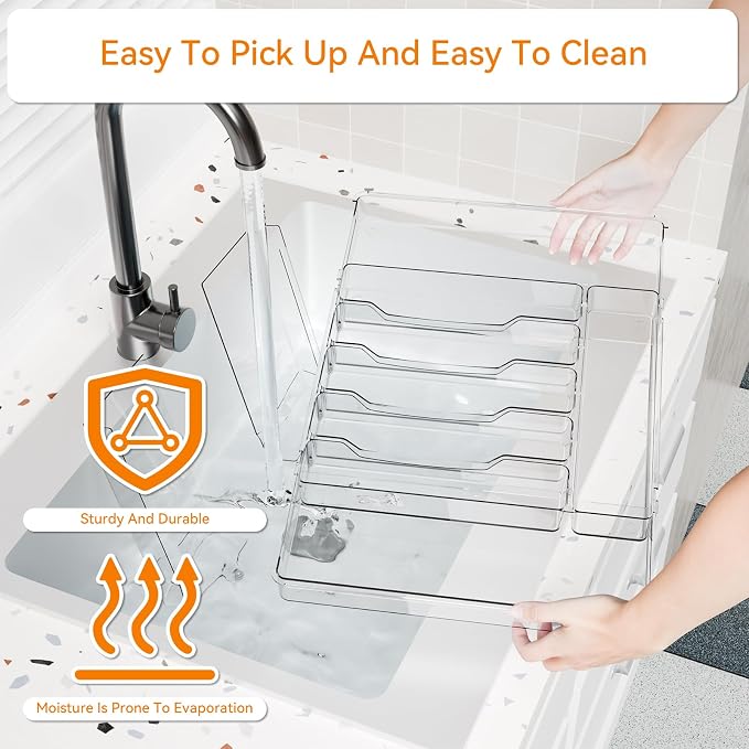 Clear Large Expandable Silverware Organizer and Kitchen Utensil Drawer Organizer,Plastic Adjustable Silverware Tray for Drawer Cutlery,Spatula,Tools,Flatware Organizers,Fork and Spoon Holder