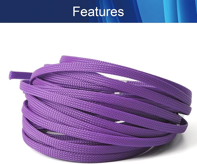 Jutagoss PET Expandable Braided Cable Sleeve, 32.8ft - 1/4 inch Purple Cable Management Sleeve, Wire Loom Tube Cord Protector for USB Cable, Power Cord, Audio Video and More, 1Pc