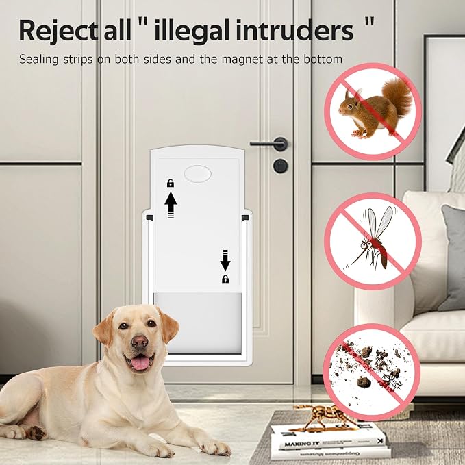 Large Dog Door for Exterior & Interior Doors with Steel Frame | Magnetic Double Flaps, Telescoping Tunnel, 2 Sliding Lock Panels, Weather-Resistant, Fits Dogs Up to 110LBS