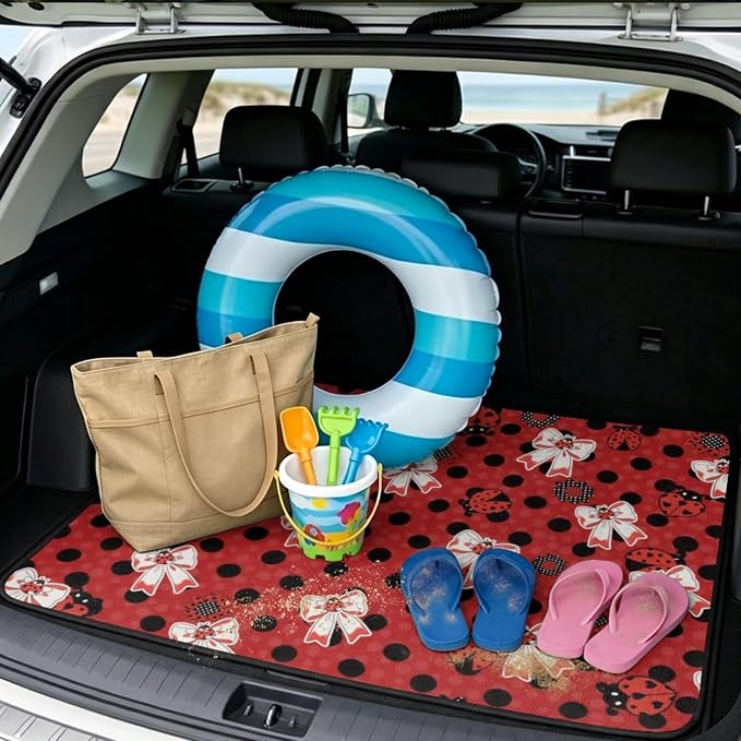 Howilath Trunk Cargo Liner for Most Cars SUVs Trucks All Weather Red Polka Dot Ladybug Bow Cargo Liner with Anti-Slip Backing, Universal Fit Rear Trunk Protector