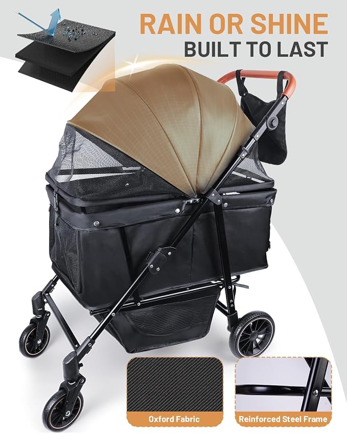 Dog Stroller for Medium Dogs Up to 66 lbs, Fits Select Large Dogs, Pet Stroller for 2 Small Dogs with Adjustable Handle & Canopy, Sun Shades, Storage Organizer, Foldable & Ventilated,Black