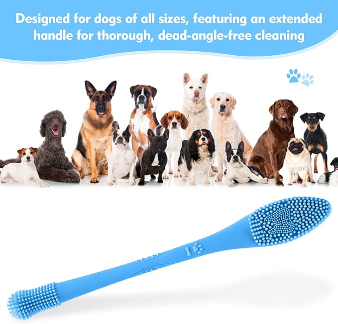 Dog Toothbrush，2-piece Dog Tooth Brushing kit，cat Toothbrush,Food-Grade Silicone Dog Tooth Brush for Cleaning Teeth Suitable for Small，Medium and Large Pets (Blue)