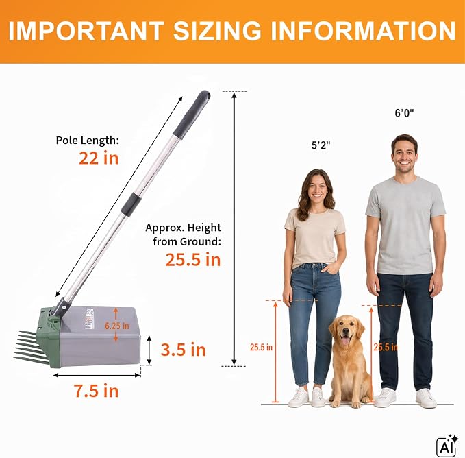 Neater Pet Brands Lift N’ Bag 2.0 Dog Pooper Scooper with Bag Attachment & 22" Pole for Small to Large Dogs, New & Improved Design, 60 Refill Bags, Heavy Duty Dog Poop Scooper for Yard, One-Hand Use