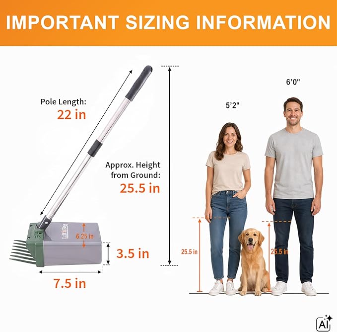 Neater Pet Brands Lift N’ Bag 2.0 Dog Pooper Scooper with Bag Attachment & 22" Pole for Small to Large Dogs, New & Improved Design, 15 Refill Bags, Heavy Duty Dog Poop Scooper for Yard, One-Hand Use