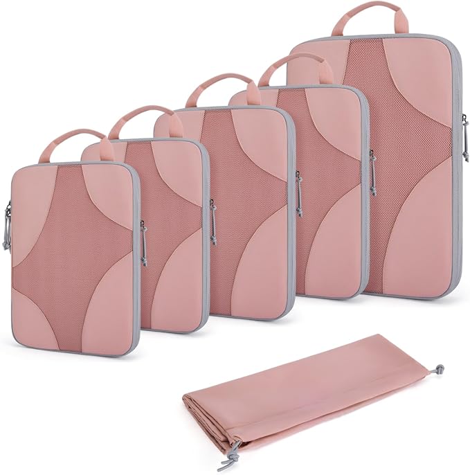 Bagsmart Compression Packing Cubes, Travel Bag Cruise Ship Essentials | Lightweight, Compressible Suitcase Organizer Set fit Standard Carry-On & Checked Luggage, 6 Set, 14 Set Washable Packing Bags